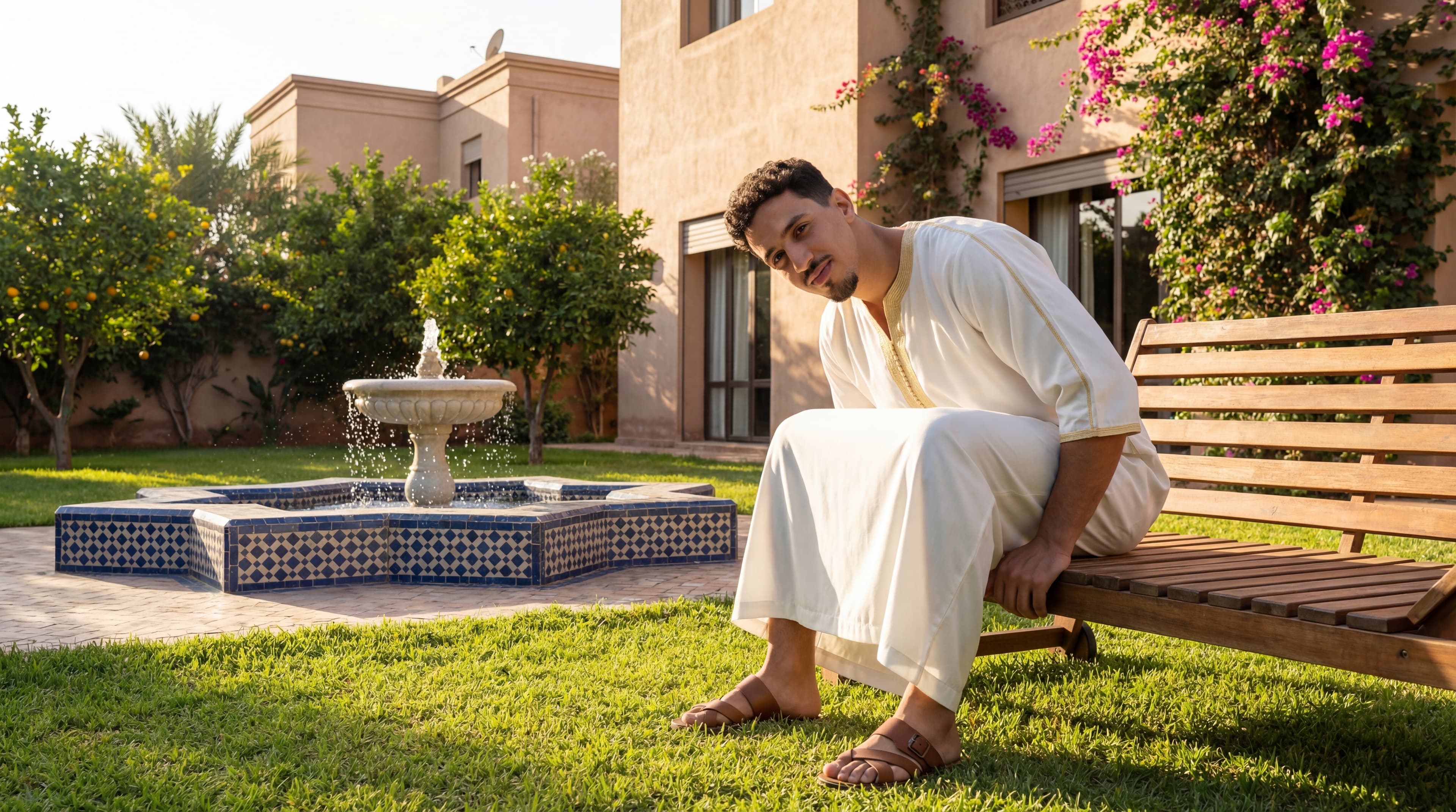 Men's traditional wear - white thobe garden setting