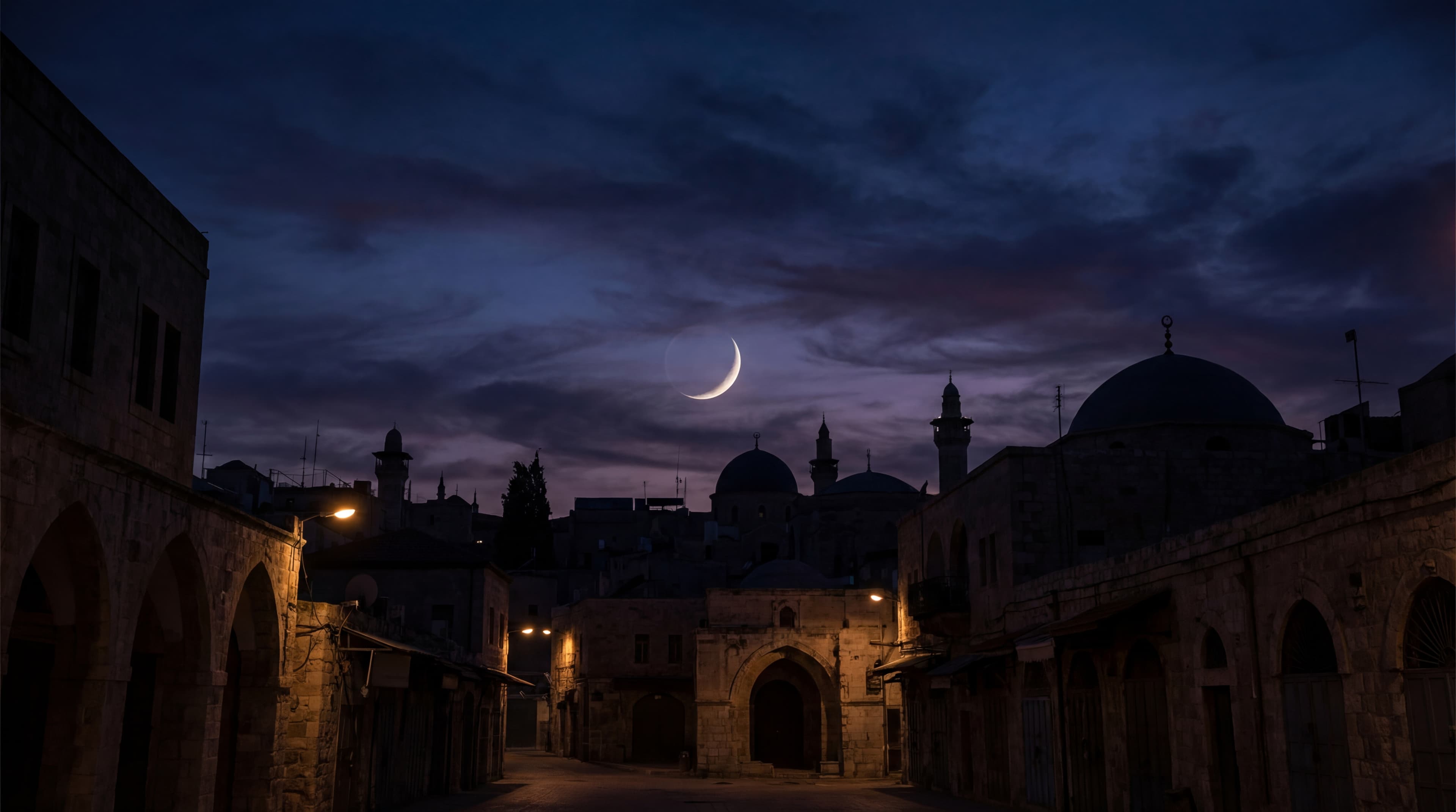 Crescent moon over mosque